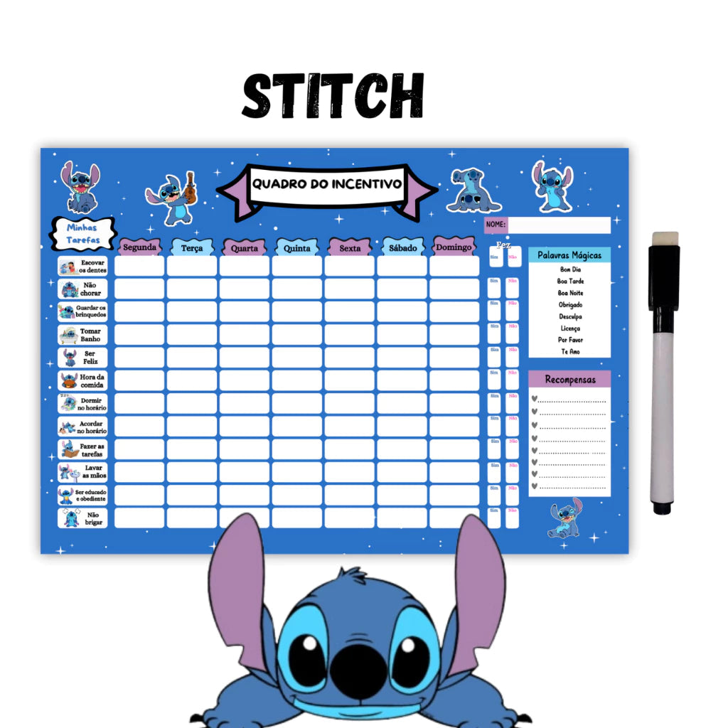 Quadro do Incentivo Stitch – Organização e Diversão para as Crianças! 💙