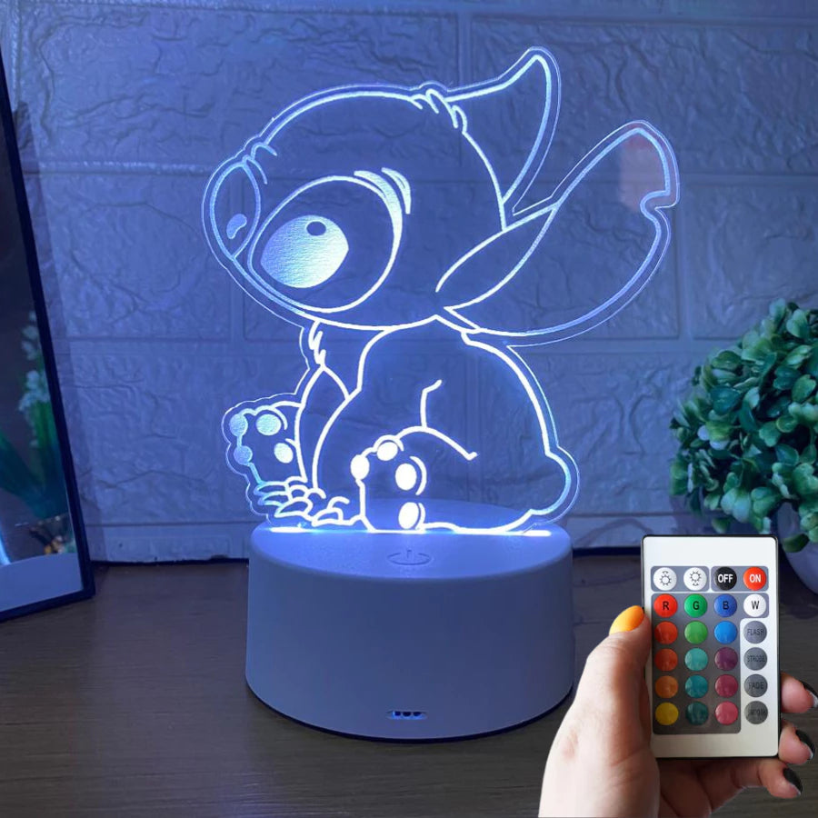 Luminária 3D LED Stitch: Ilumine Seu Espaço com Estilo e Magia!