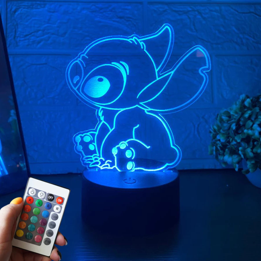 Luminária 3D LED Stitch: Ilumine Seu Espaço com Estilo e Magia!