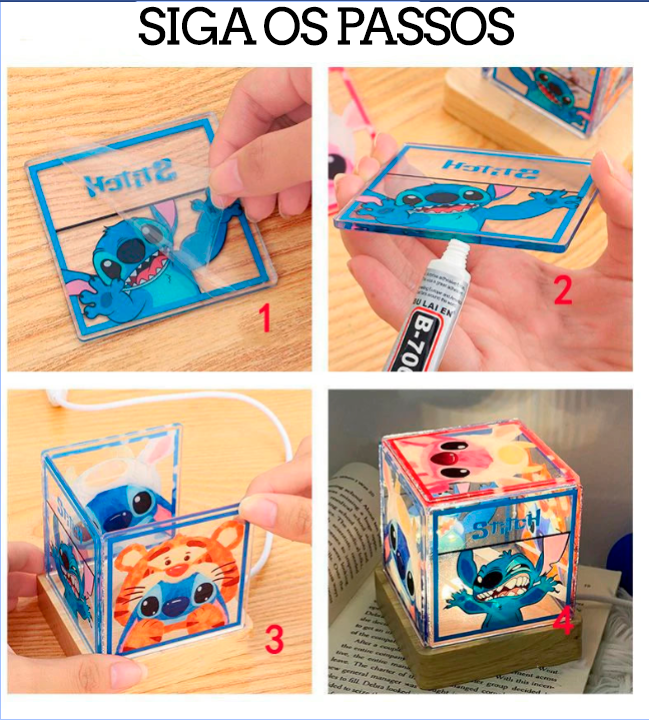 Luminária Cubo Montável Stitch: Monte e Ilumine com o Charmoso Stitch! 🌌✨