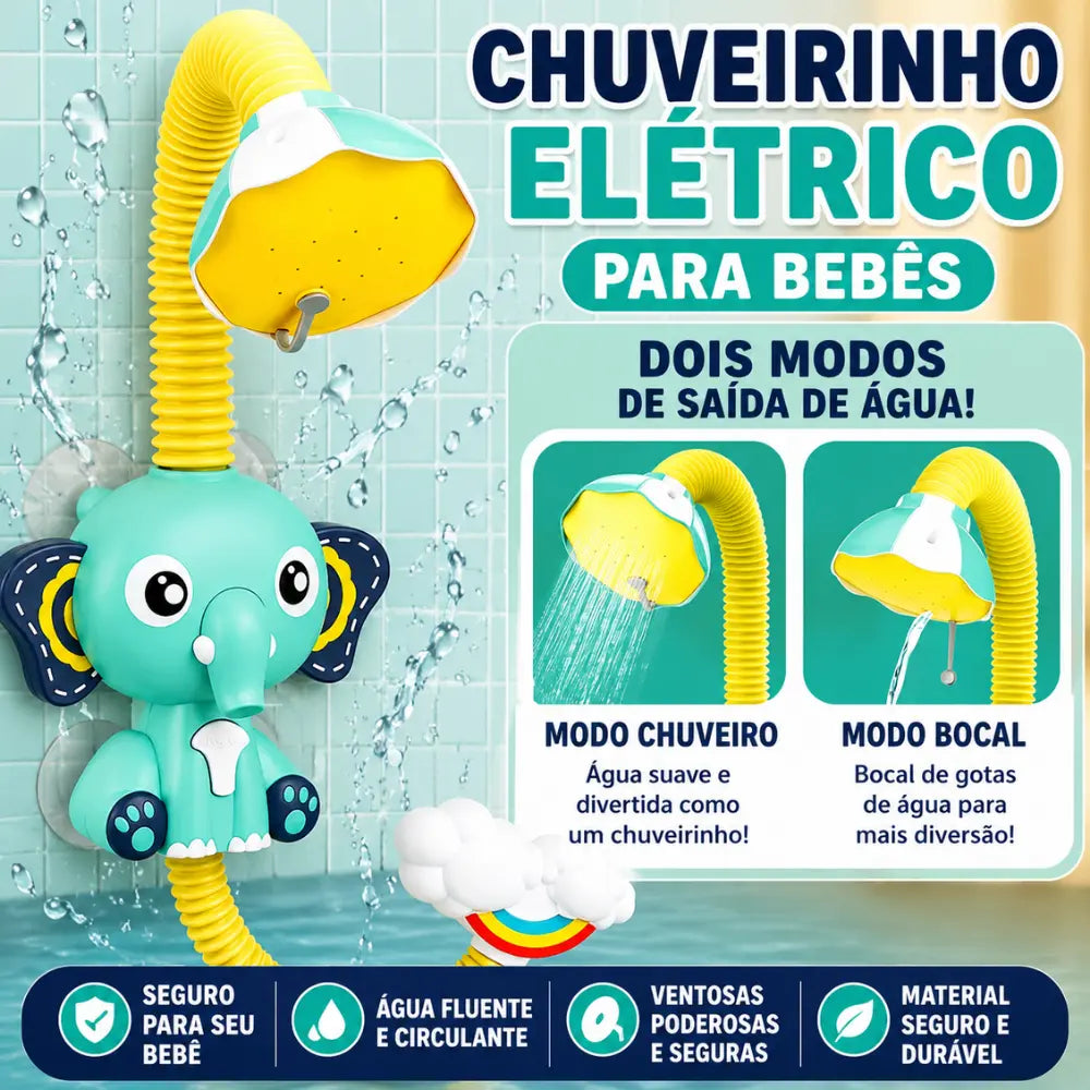 AquaElefante chuveirinho infantil com dois modos de saída de água