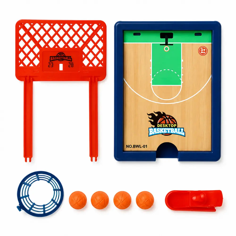 Kit basquete de mesa infantil com cesta, lançador e 4 bolinhas