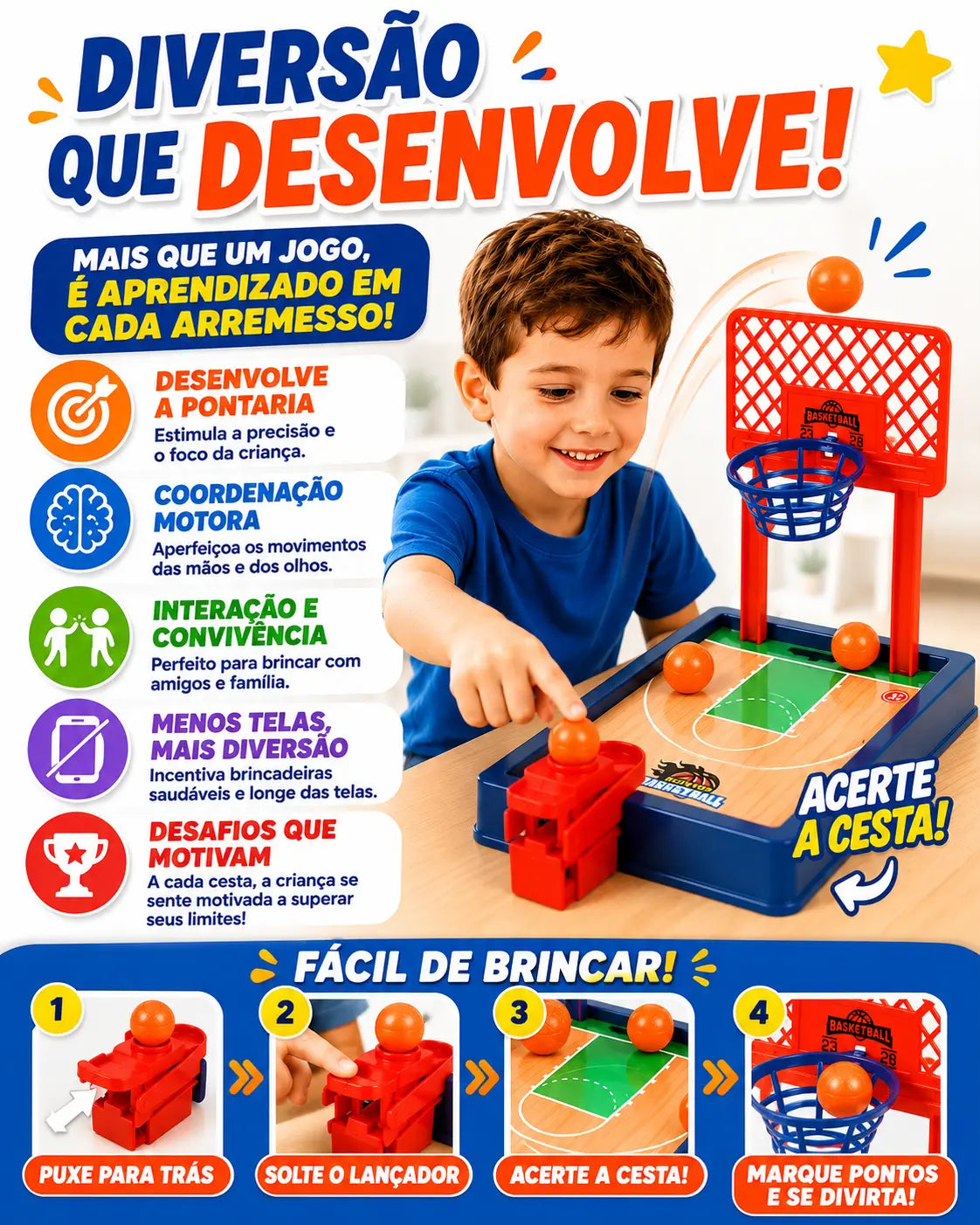 Benefícios do basquete de mesa infantil para coordenação motora e brincadeira