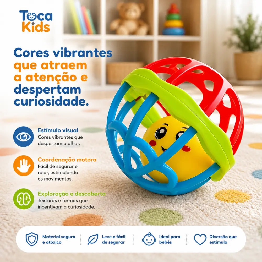 Bola sensorial colorida para bebê com diferentes formas e texturas