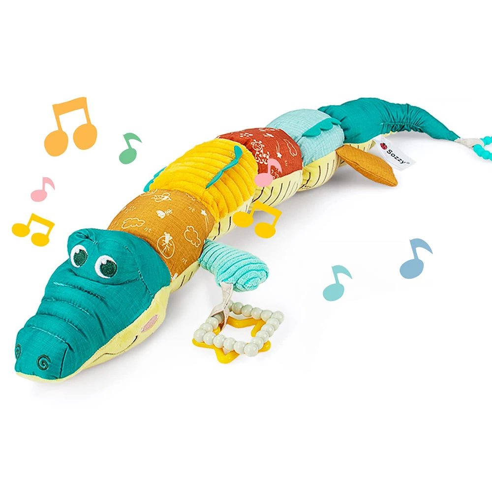 Lagarta de Pelúcia Musical com Régua de Crescimento e Chocalho para Bebês
