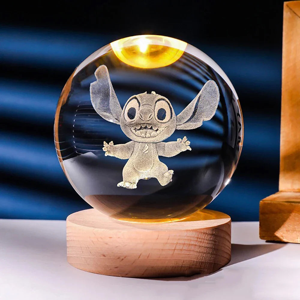 Luminária Bola de Cristal de mesa do Stitch - Luz Amarela USB