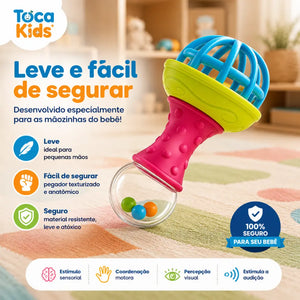 Chocalho sensorial colorido para bebê com pegador fácil de segurar