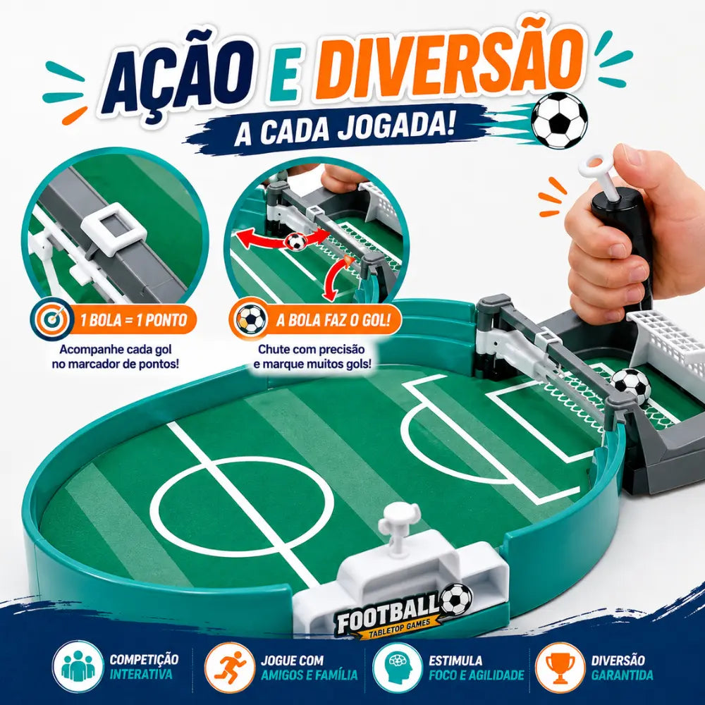 Como jogar futebol de mesa infantil com controle de chute e marcador de pontos