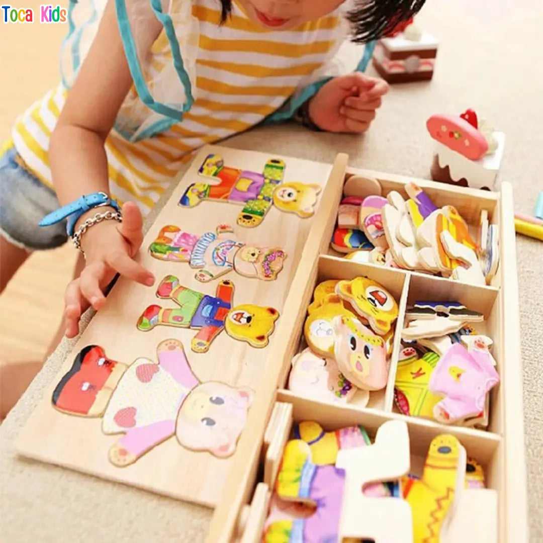 Quebra-Cabeça de Madeira Vestir Animais – Brinquedo Educativo | Toca Kids