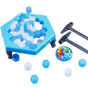 Jogo educativo Salve o Pinguim™ com tabuleiro, martelos, roleta e blocos de gelo para crianças.