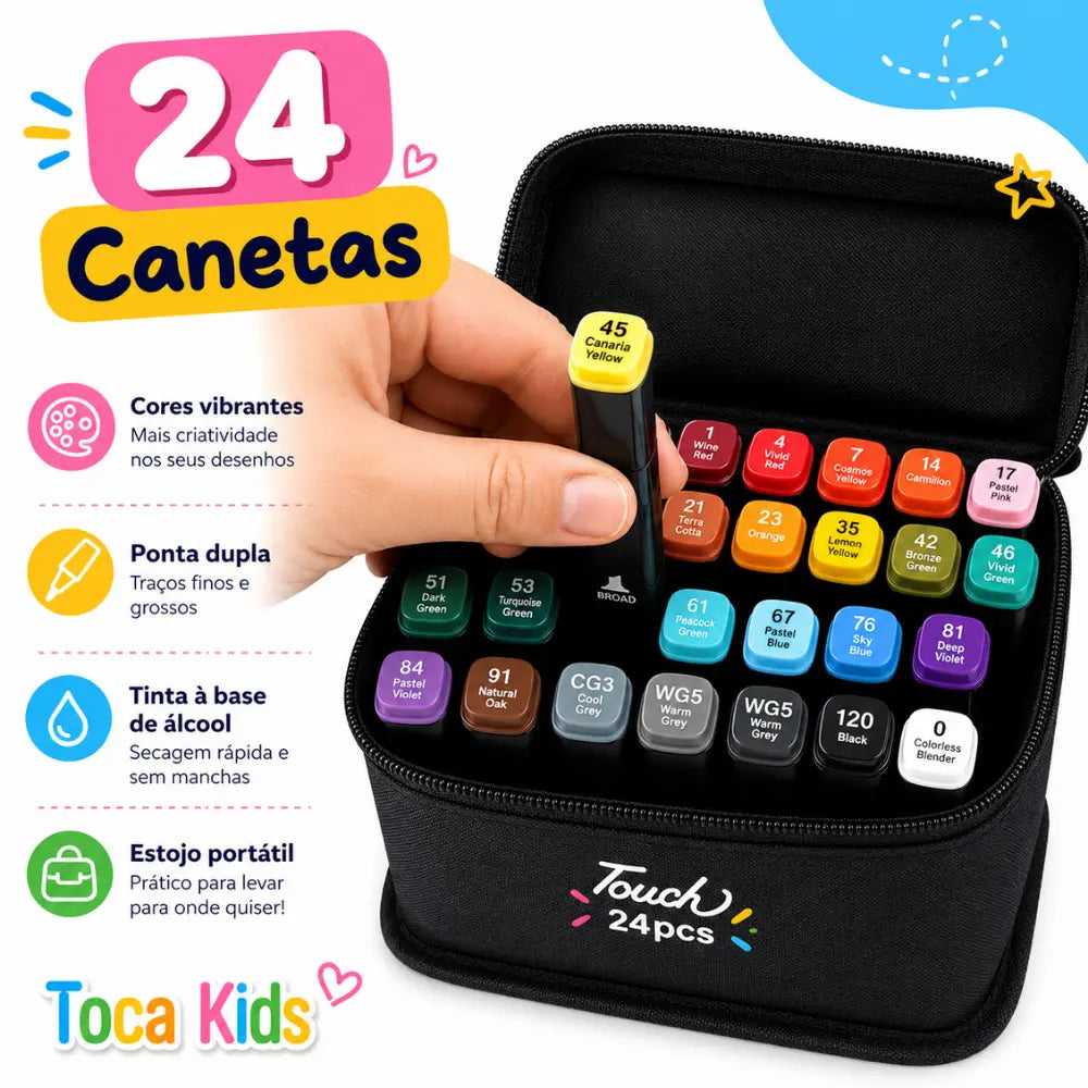 Kit com 24 canetinhas coloridas de dupla ponta para desenho e pintura