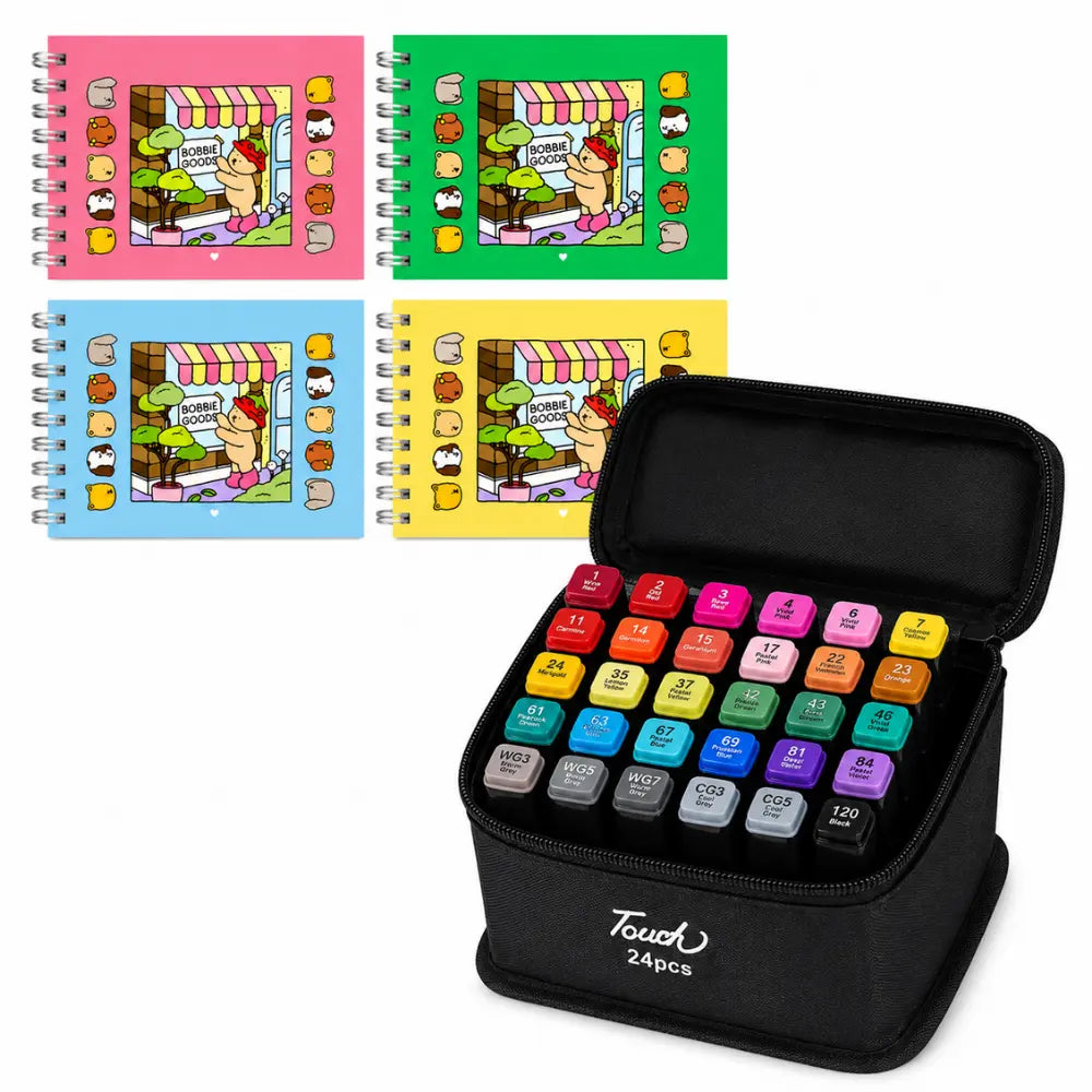 Kit de colorir Bobbie Goods com 24 canetinhas coloridas e livros de atividades