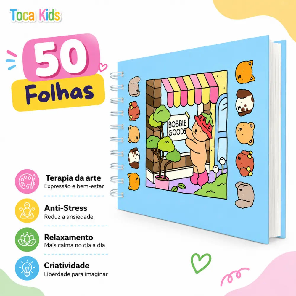 Livro de colorir Bobbie Goods com 50 folhas para pintar e estimular a criatividade