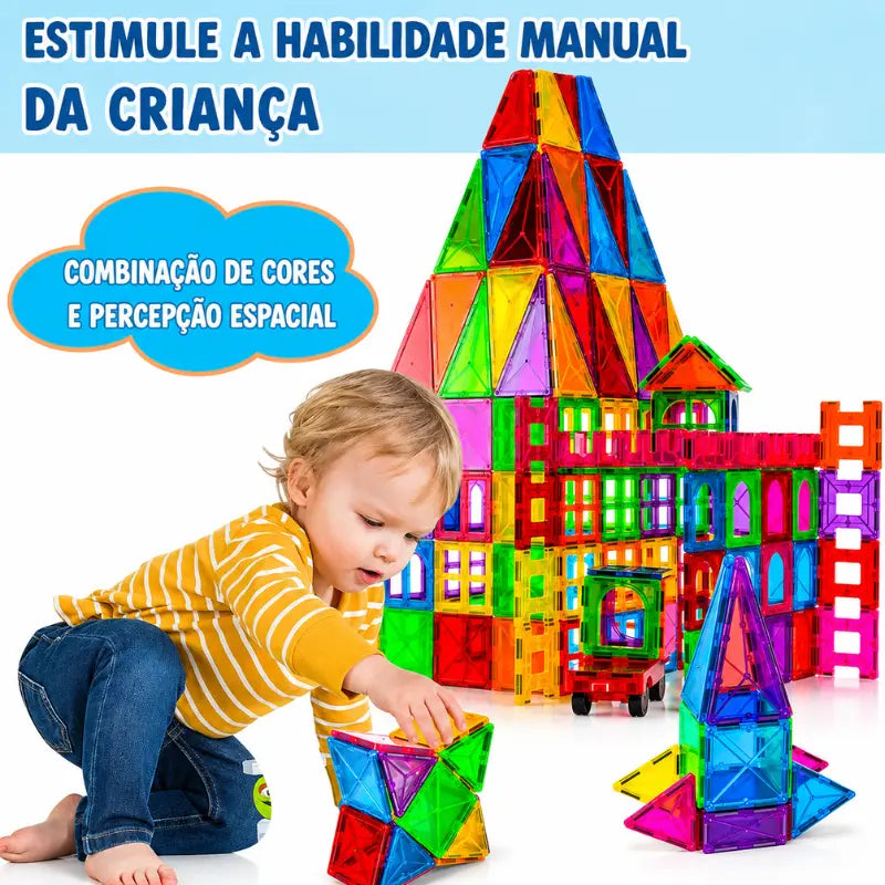 Criança desenvolvendo coordenação motora e percepção espacial com o Magnetix Kids.