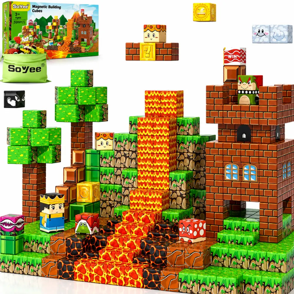 MundoCraft Kids blocos magnéticos com cenário de lava, reino e construções 3D