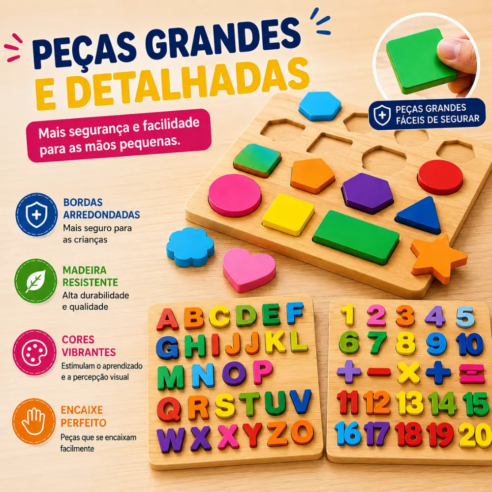 Peças coloridas do kit de tabuleiros educativos infantis em detalhe