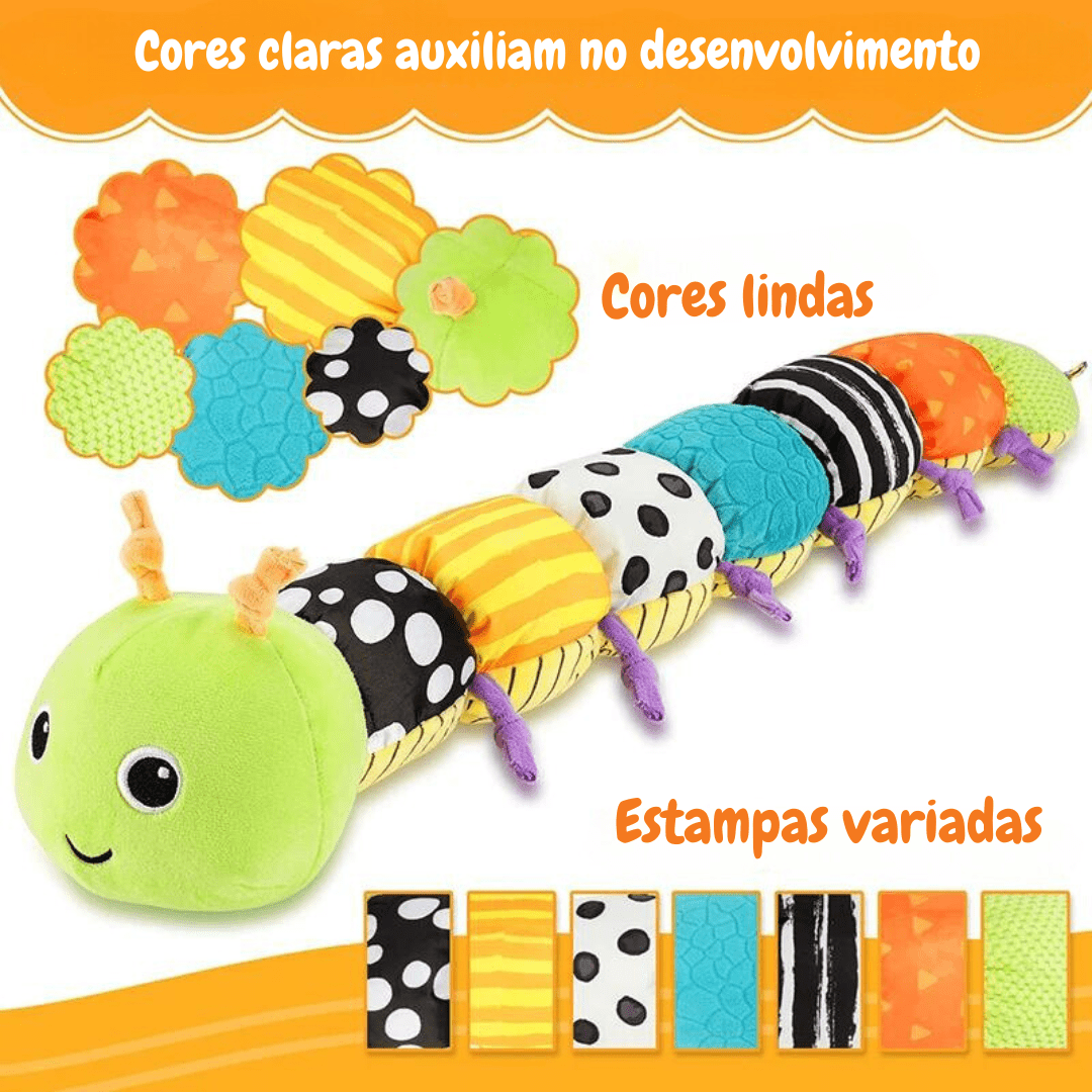 Lagarta de Pelúcia Musical com Régua de Crescimento e Chocalho para Bebês