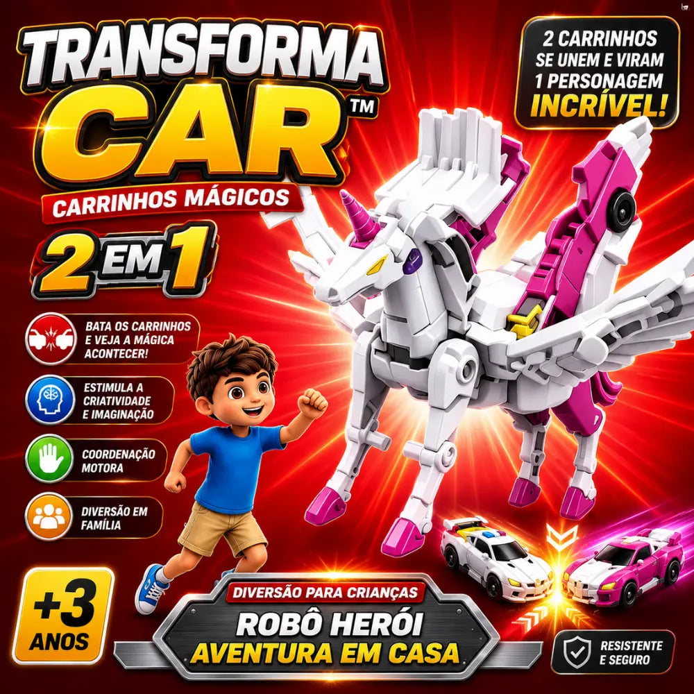 TransformaCar mostrando a transformação dos carrinhos em cavalo voador