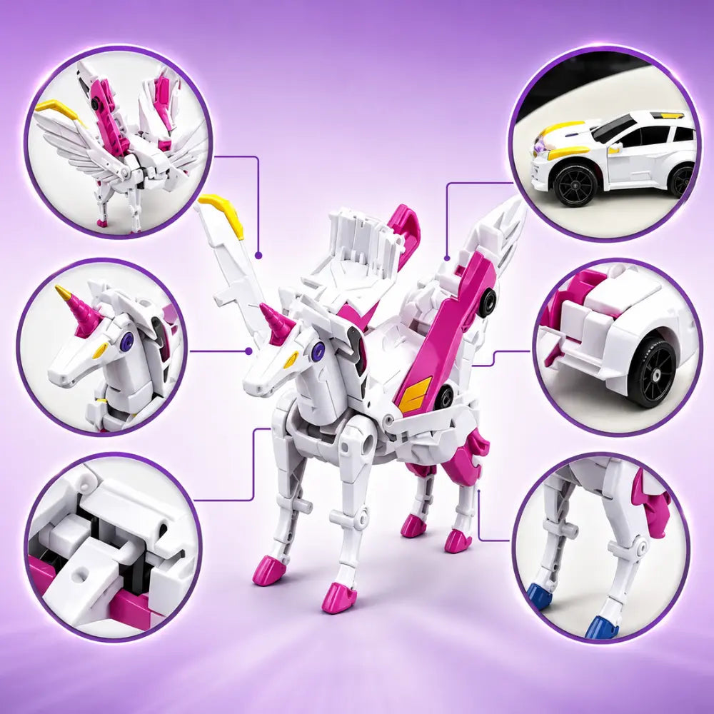 Detalhes do TransformaCar brinquedo transformável com asas móveis e peças articuladas