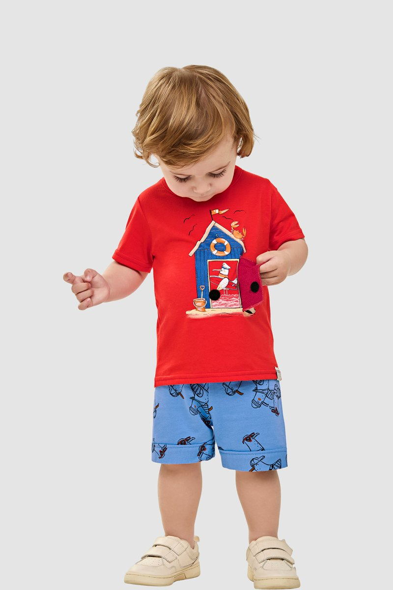 Conjunto Bebê Menino com Aplique Interativo Elian Vermelho