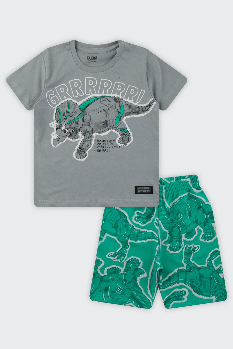 Conjunto Infantil Menino Dino Robô Fakini Cinza