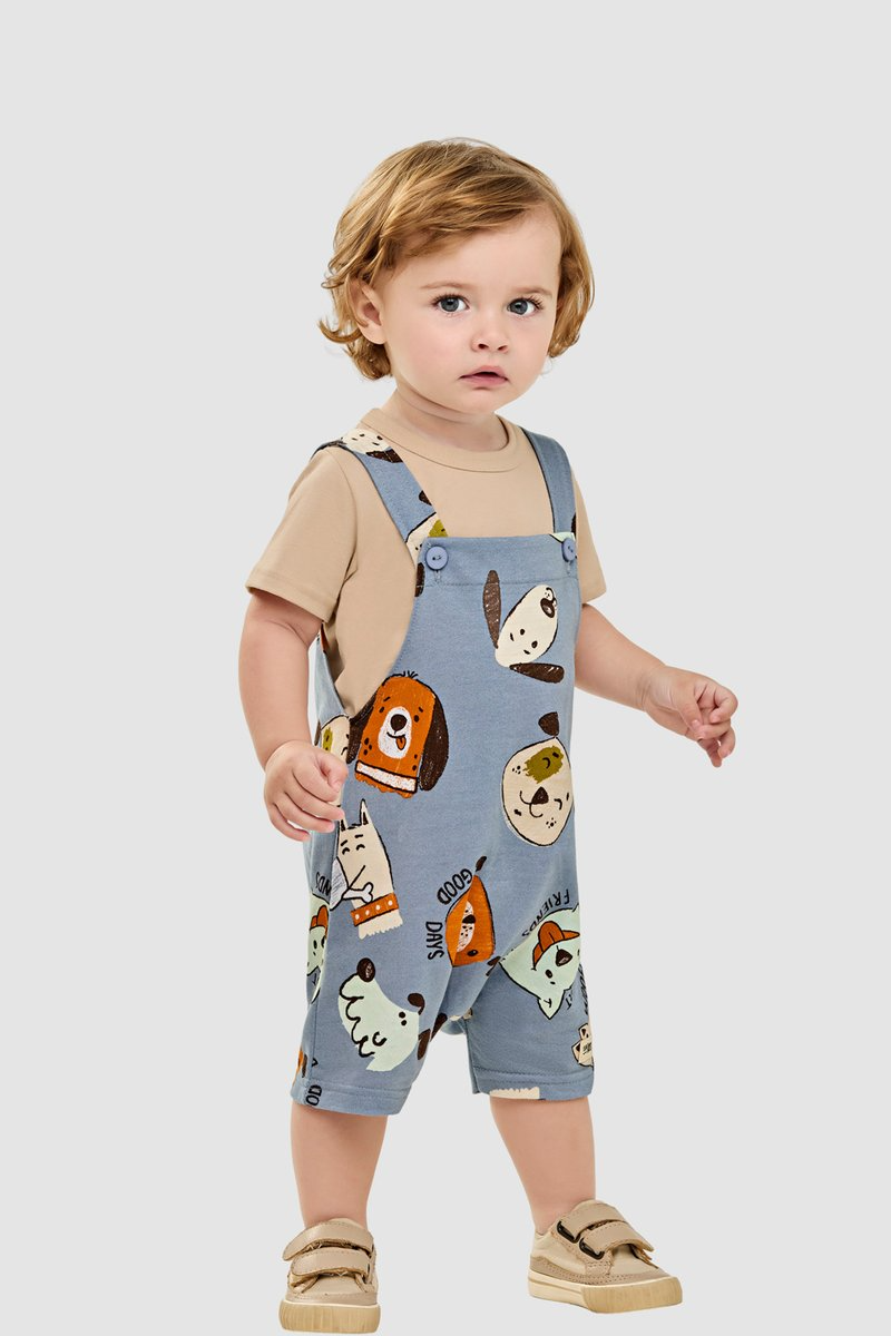 Conjunto Jardineira e Camiseta Bebê Menino Elian Bege