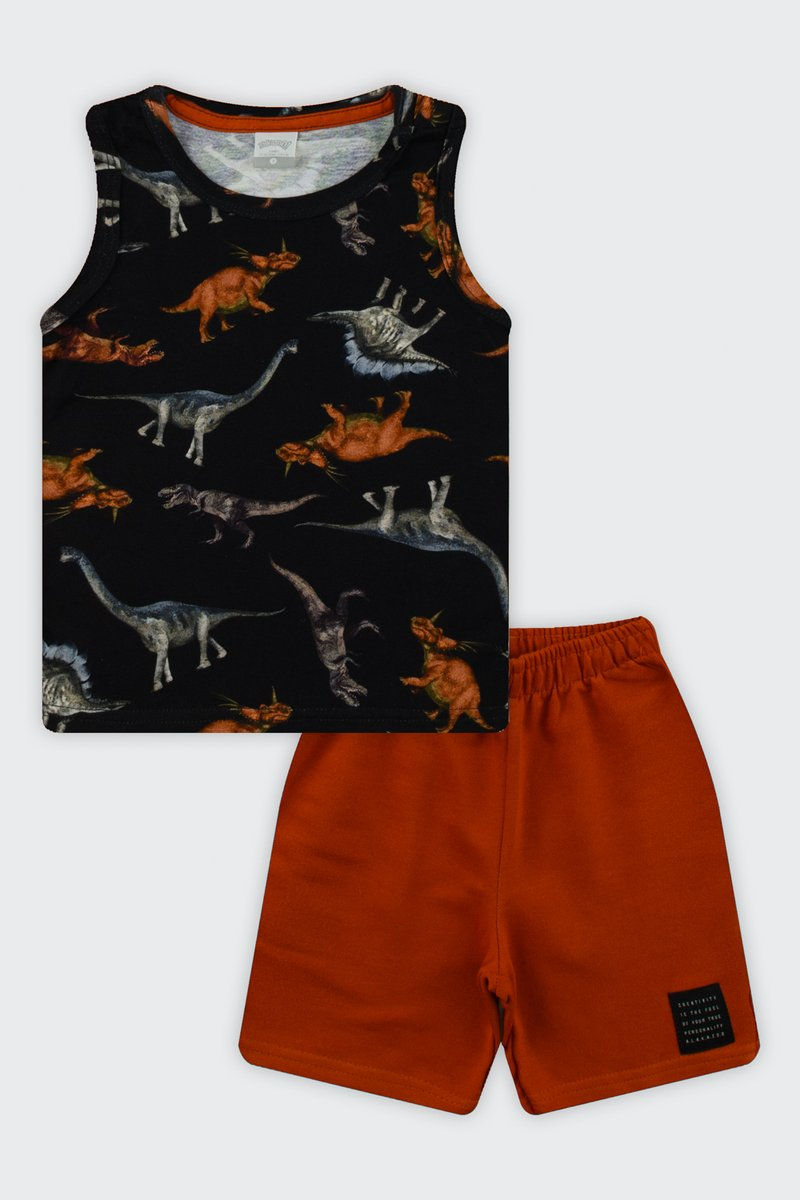 Conjunto Regata Infantil Menino Dinossauros Alakazoo Preto