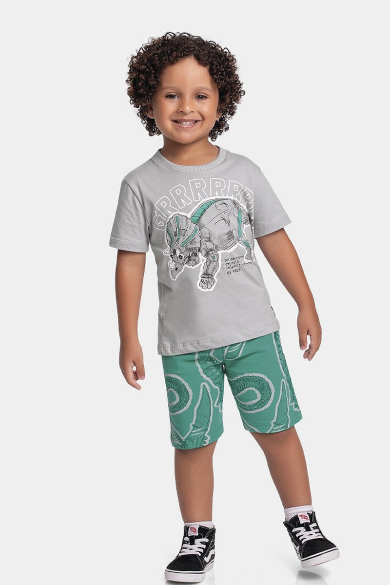 Conjunto Infantil Menino Dino Robô Fakini Cinza