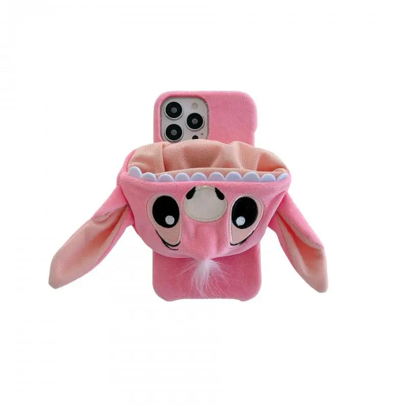 Capinha de iPhone de Camurça com Touca do Stitch e Angel: Estilo e Proteção em Um Só! 📱💙💖