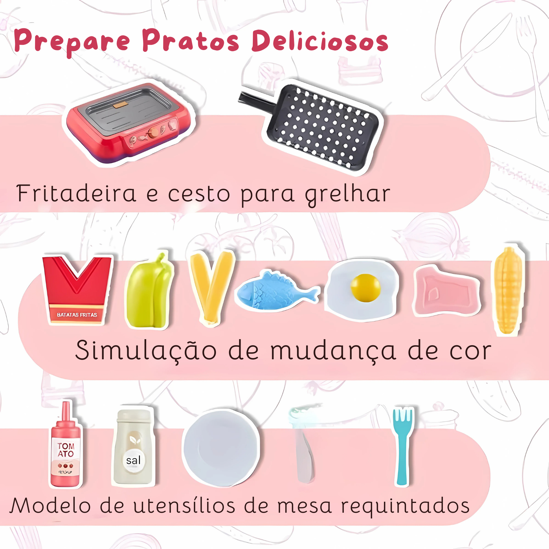 Cozinha Infantil Interativa com Fritadeira que Muda de Cor – Brinquedo Educativo