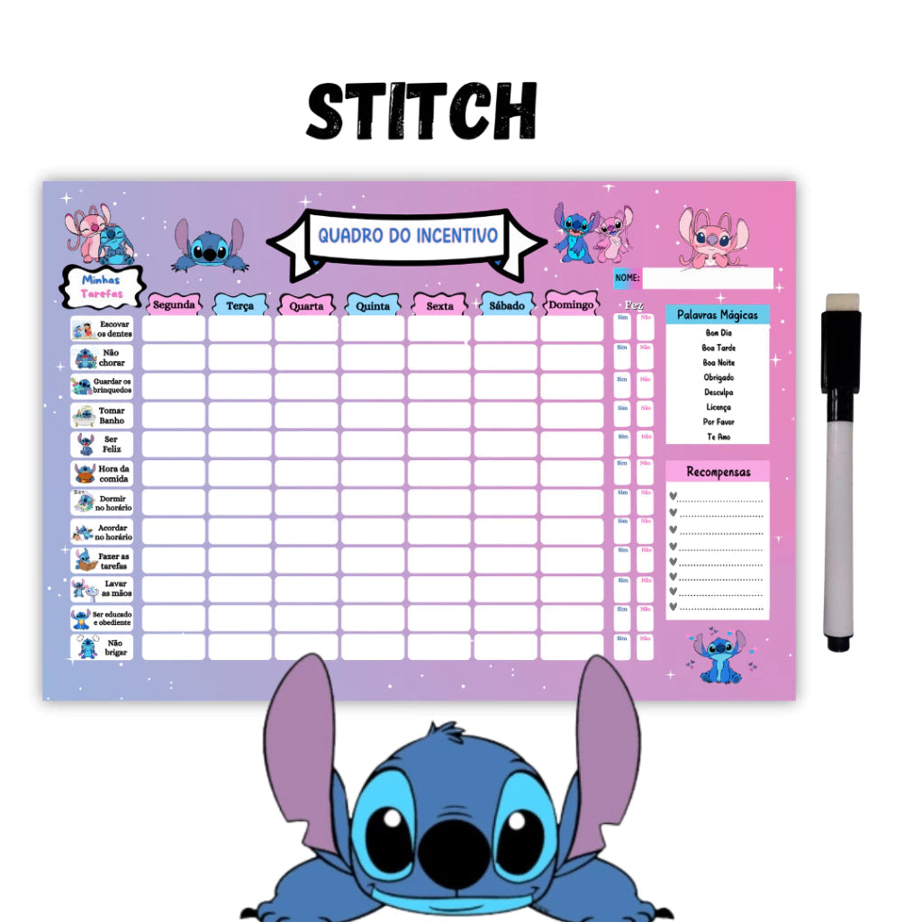 Quadro do Incentivo Stitch – Organização e Diversão para as Crianças! 💙