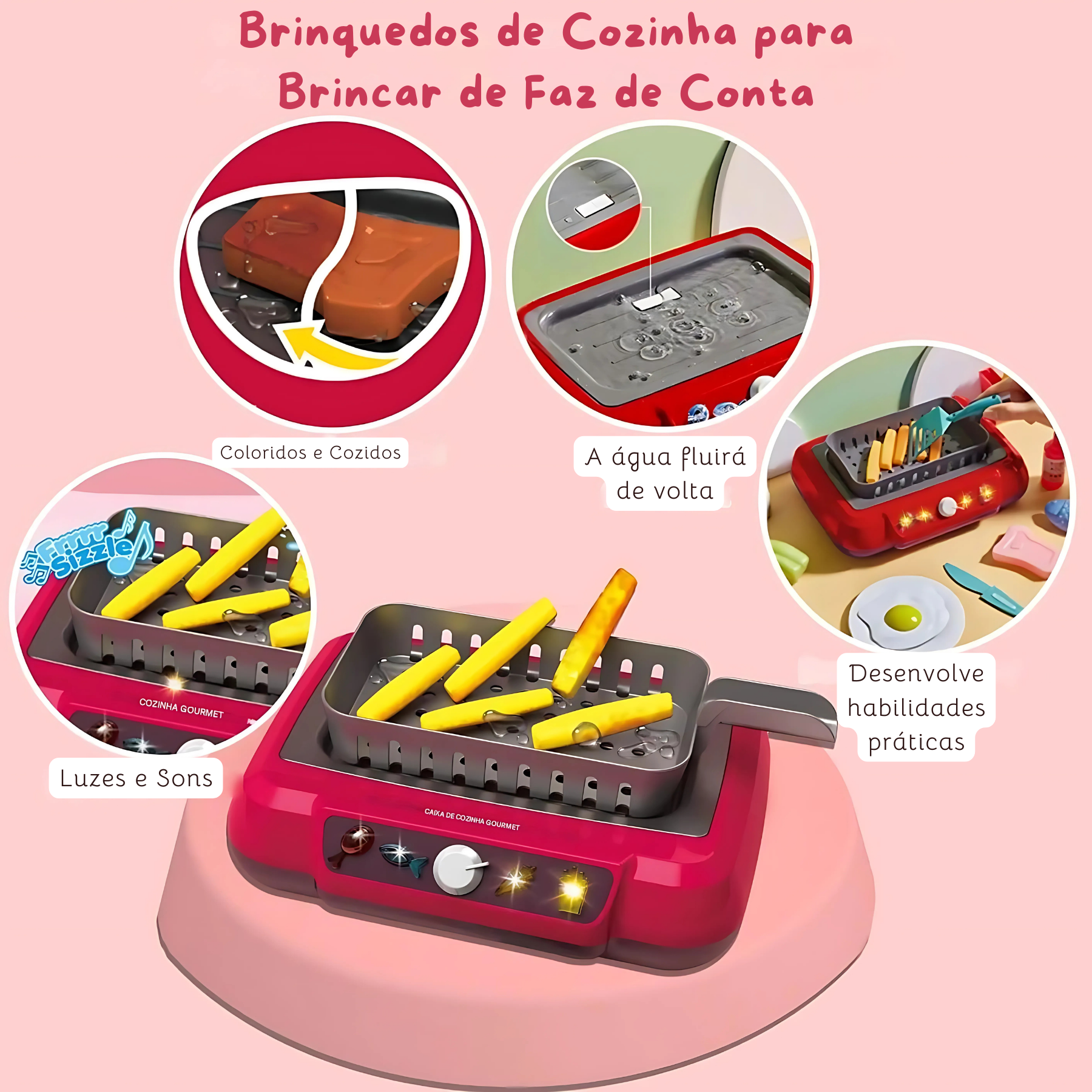 Cozinha Infantil Interativa com Fritadeira que Muda de Cor – Brinquedo Educativo
