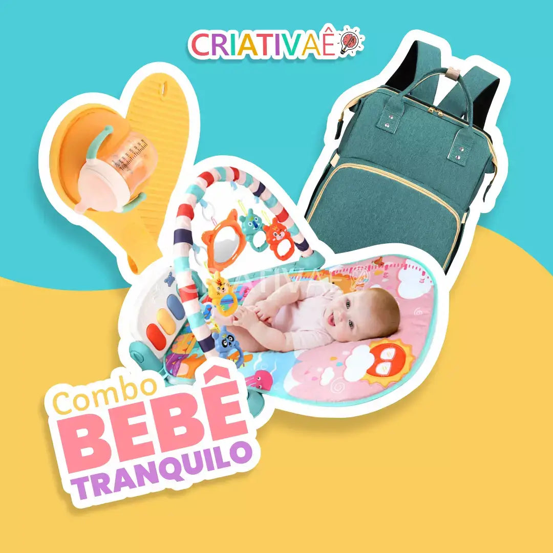 Combo Bebê Tranquilo (Tapete interativo + Apoiador de mamadeira + Bolsa Berço)