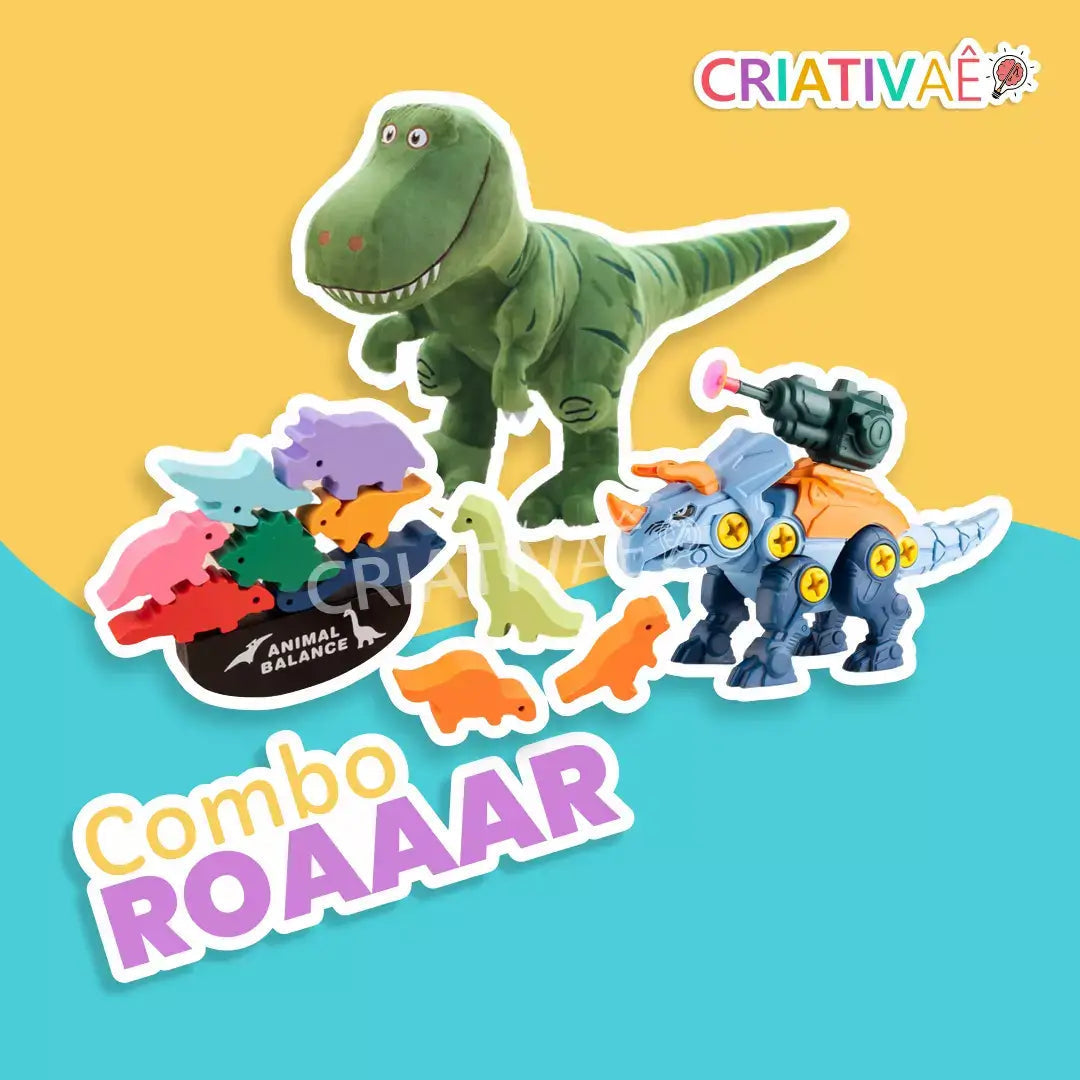Combo Roaaar (Pelúcia + Jogo de empilhar + Quebra-Cabeça 3d Dinossauros)
