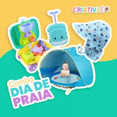 Combo Dia de Praia (Kit de brinquedos para praia + Barraca protetora de UV + Chapéu Protetor)