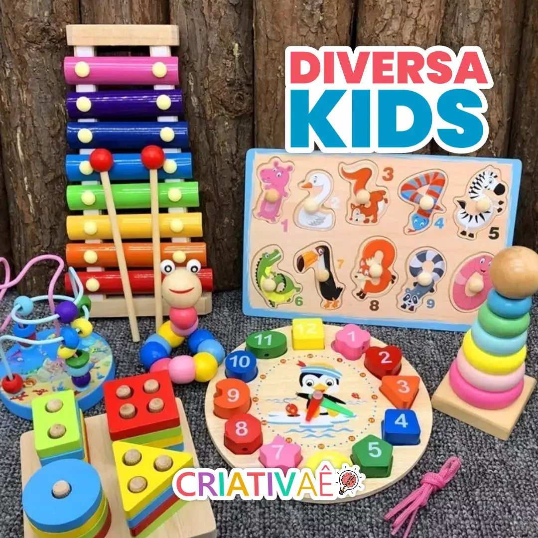 KIT Diversa Kids com 7 Brinquedos Educacionais Montessori