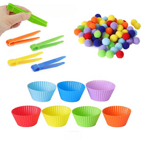 Kit Pompoms para Coordenação Motora Fina – Pegador e Potes | Toca Kids