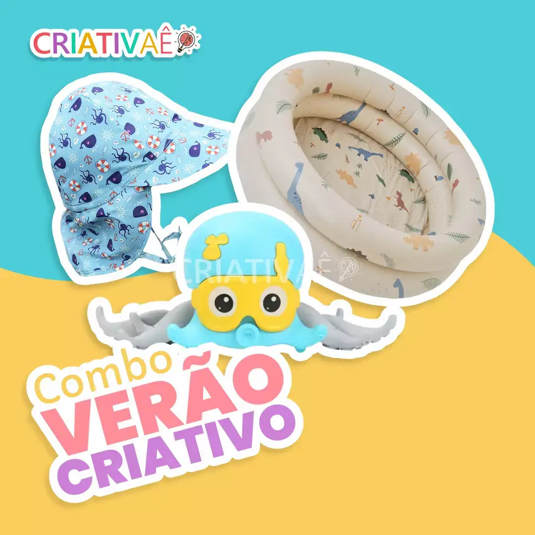 Combo Verão Criativo (Piscina Inflável + Polvinho + Chapéu Protetor)