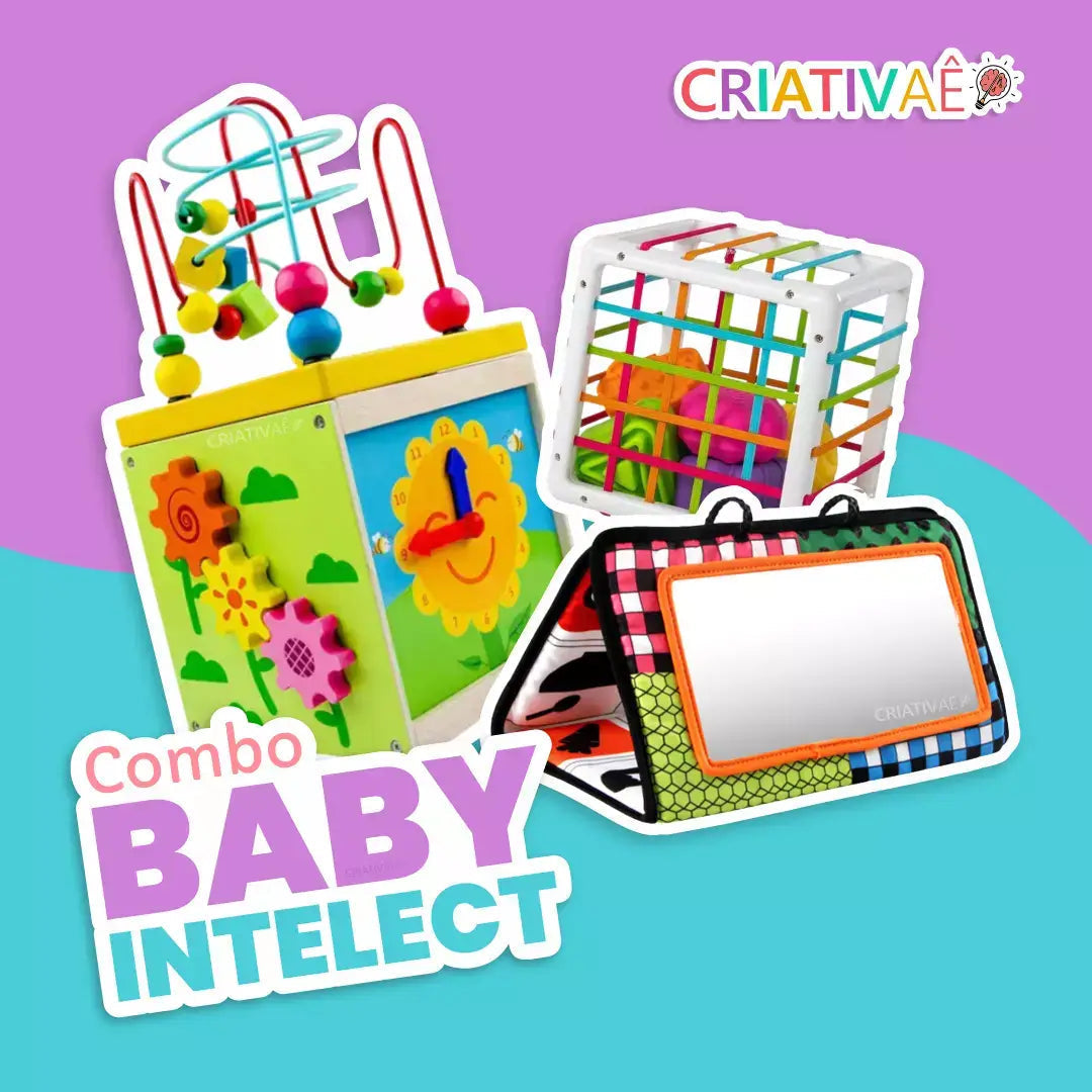 Combo Baby Intelect (Cubo Formas Geométricas + Tapete de Contraste + Caixa de Brincadeiras Interativas)