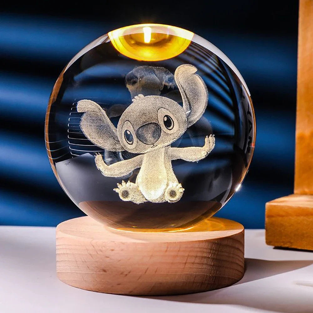 Luminária Bola de Cristal de mesa do Stitch - Luz Amarela USB