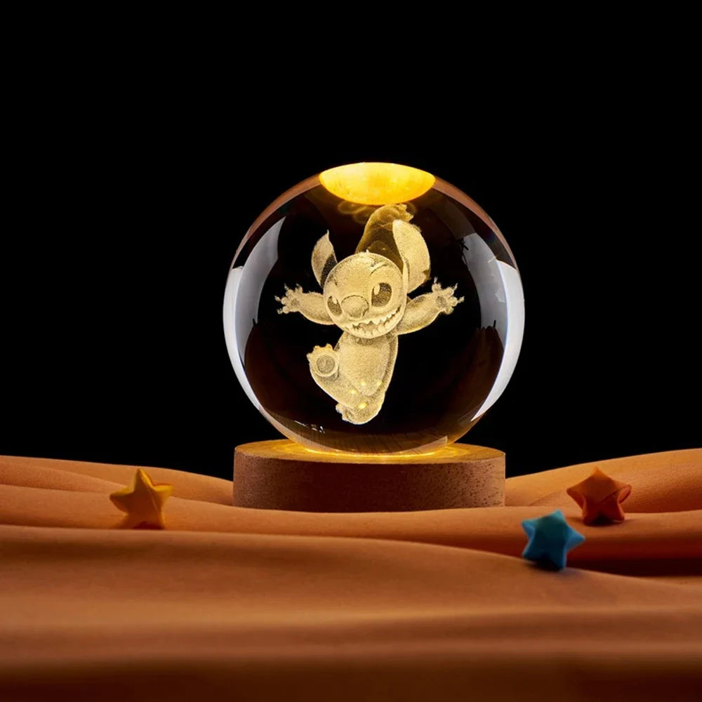 Luminária Bola de Cristal de mesa do Stitch - Luz Amarela USB