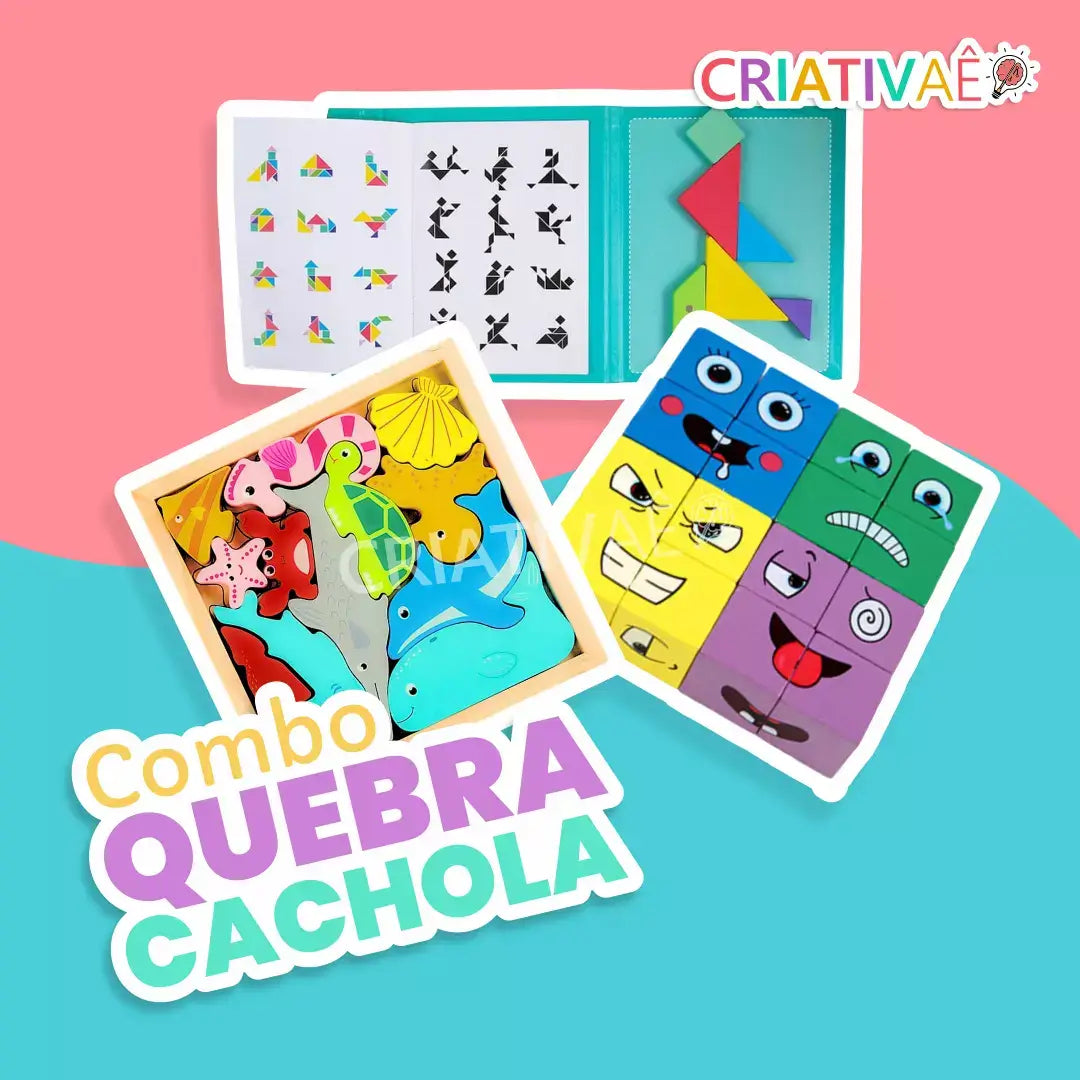 Combo Quebra Cachola (Jogo das expressões + Tangram + Quebra-Cabeça)