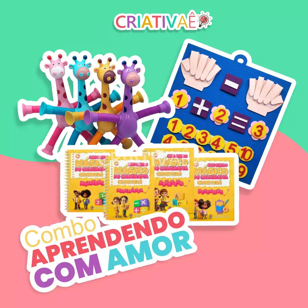 Combo Aprendendo com Amor (4 GiraEsticas + Tapete Matemático + 4 Cadernos Mágicos)
