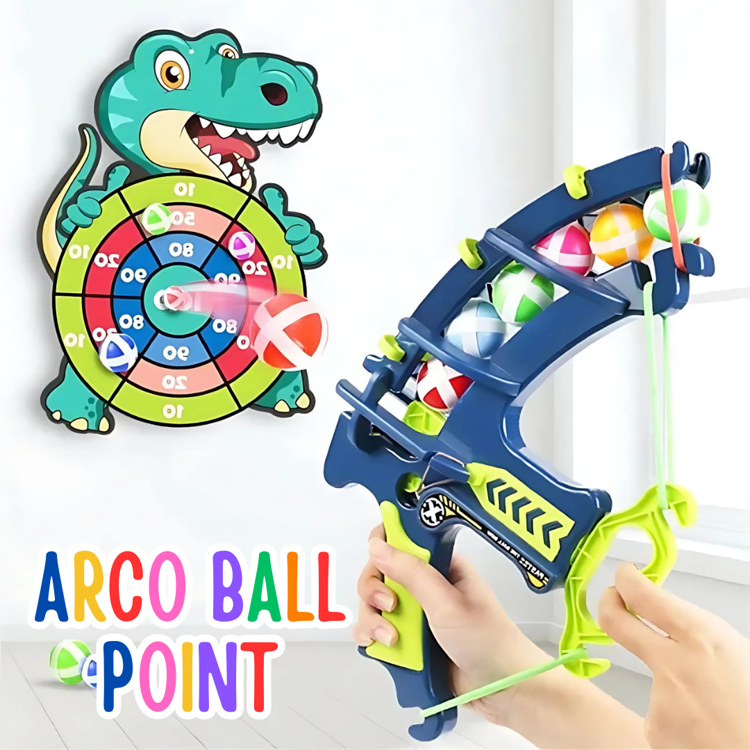 Arco Ball Point – Brinquedo de Mira com Bolas para Crianças | Diversão Segura com Alvo de Dinossauro