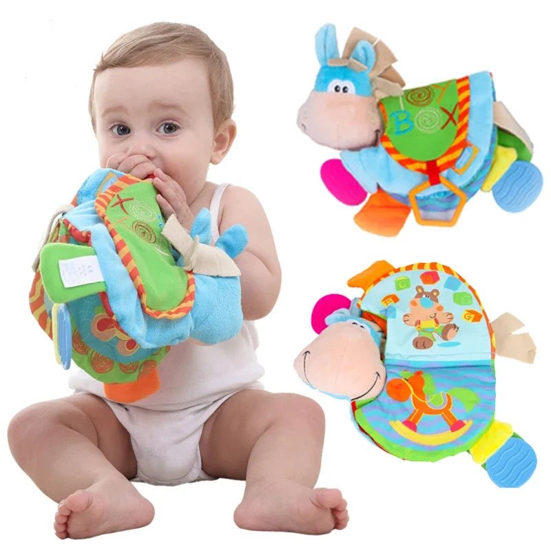 Livro de Pano Sensorial com Mordedor para Bebê - Barulho e Texturas