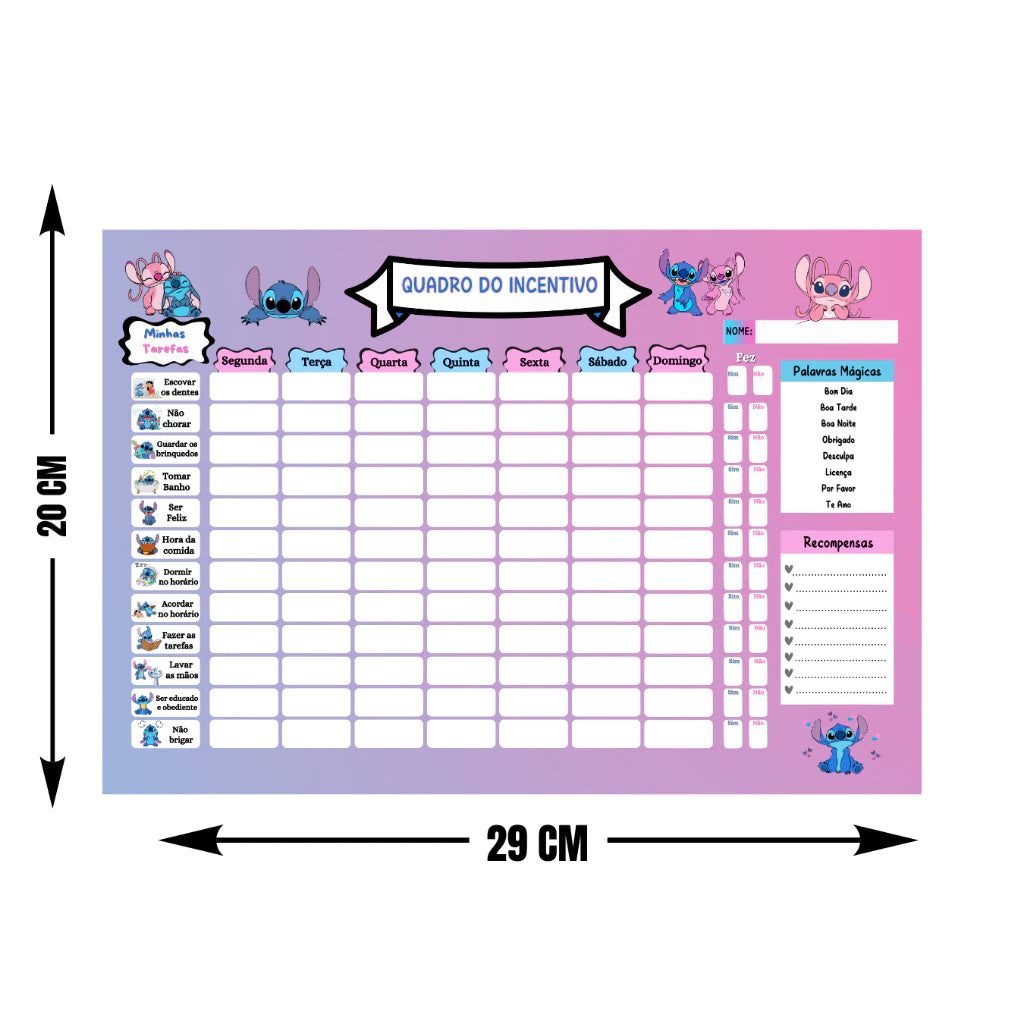 Quadro do Incentivo Stitch – Organização e Diversão para as Crianças! 💙