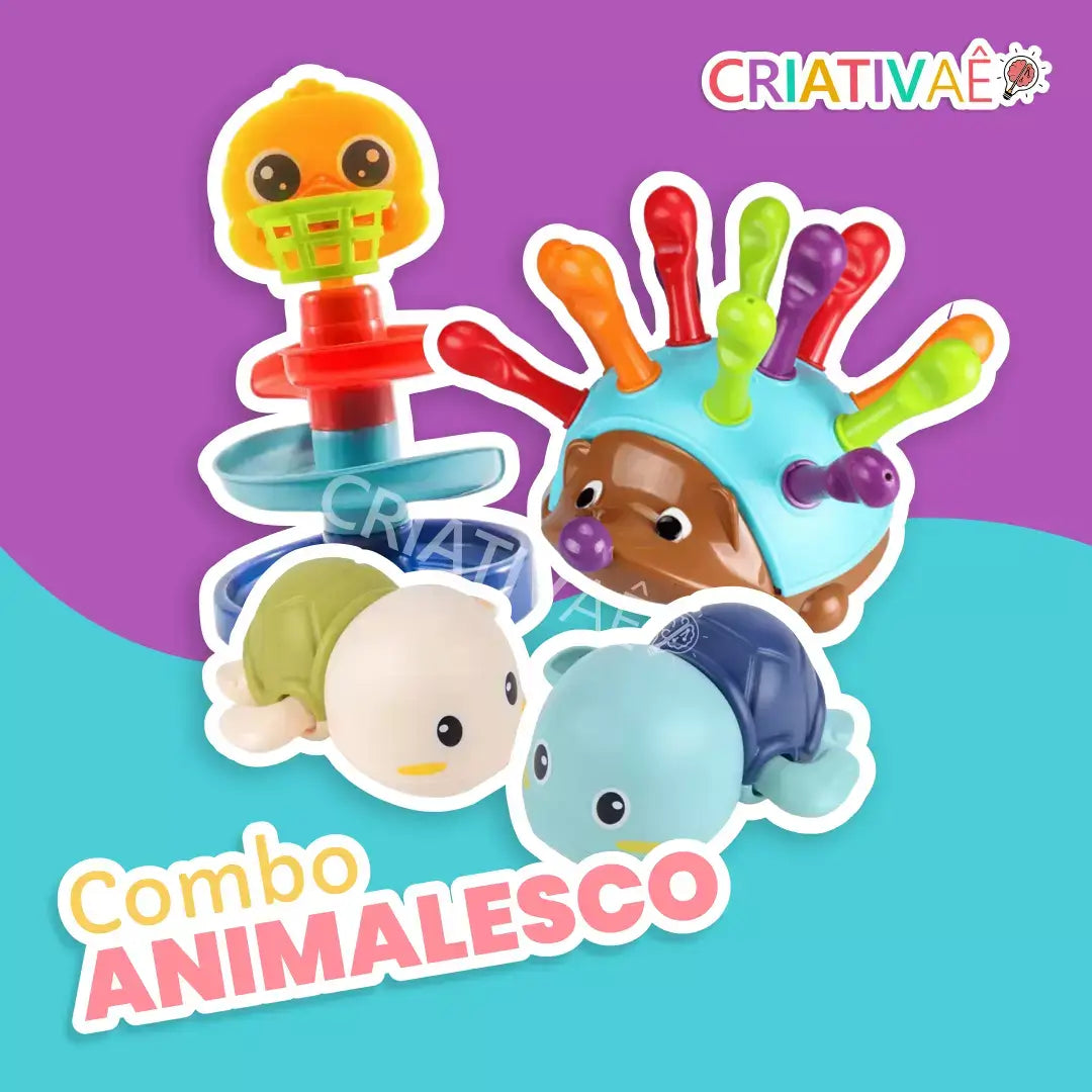 Combo Animalesco (Ouriço Montessori + Bichinhos Nadadores + Rampa de Patinhos)