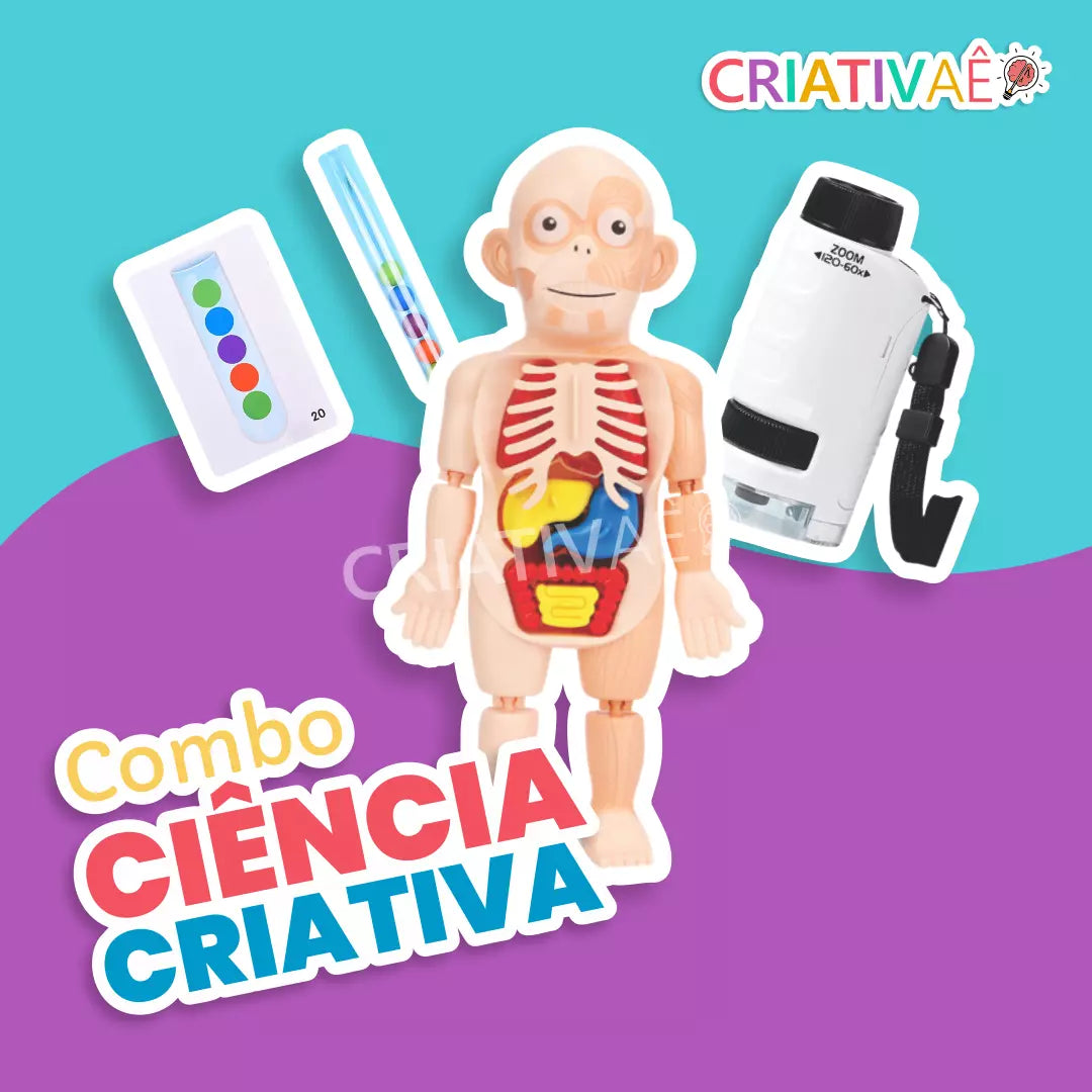 Combo Ciência Criativa (Microscópio Portátil + Toy Anatomy + Jogo dos tubetes)