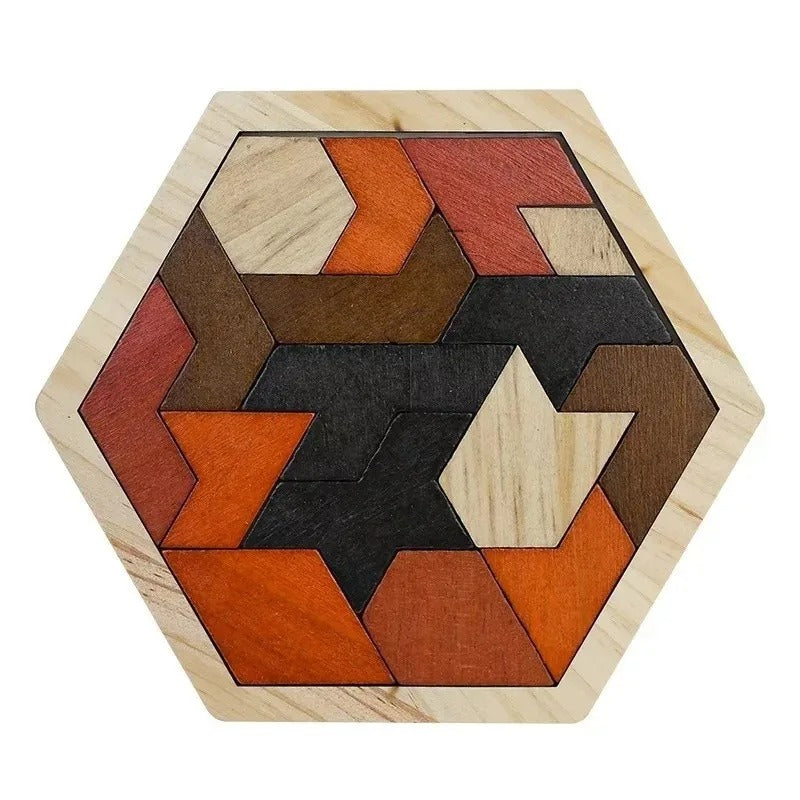 Quebra Cabeça Infantil de Madeira Hexagonal Montessori
