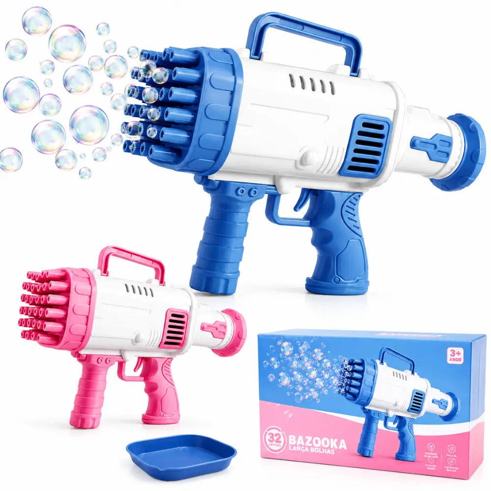 Bazuca de bolhas infantil nas cores rosa e azul com acessórios